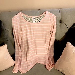 Girls long sleeve white and pink striped top